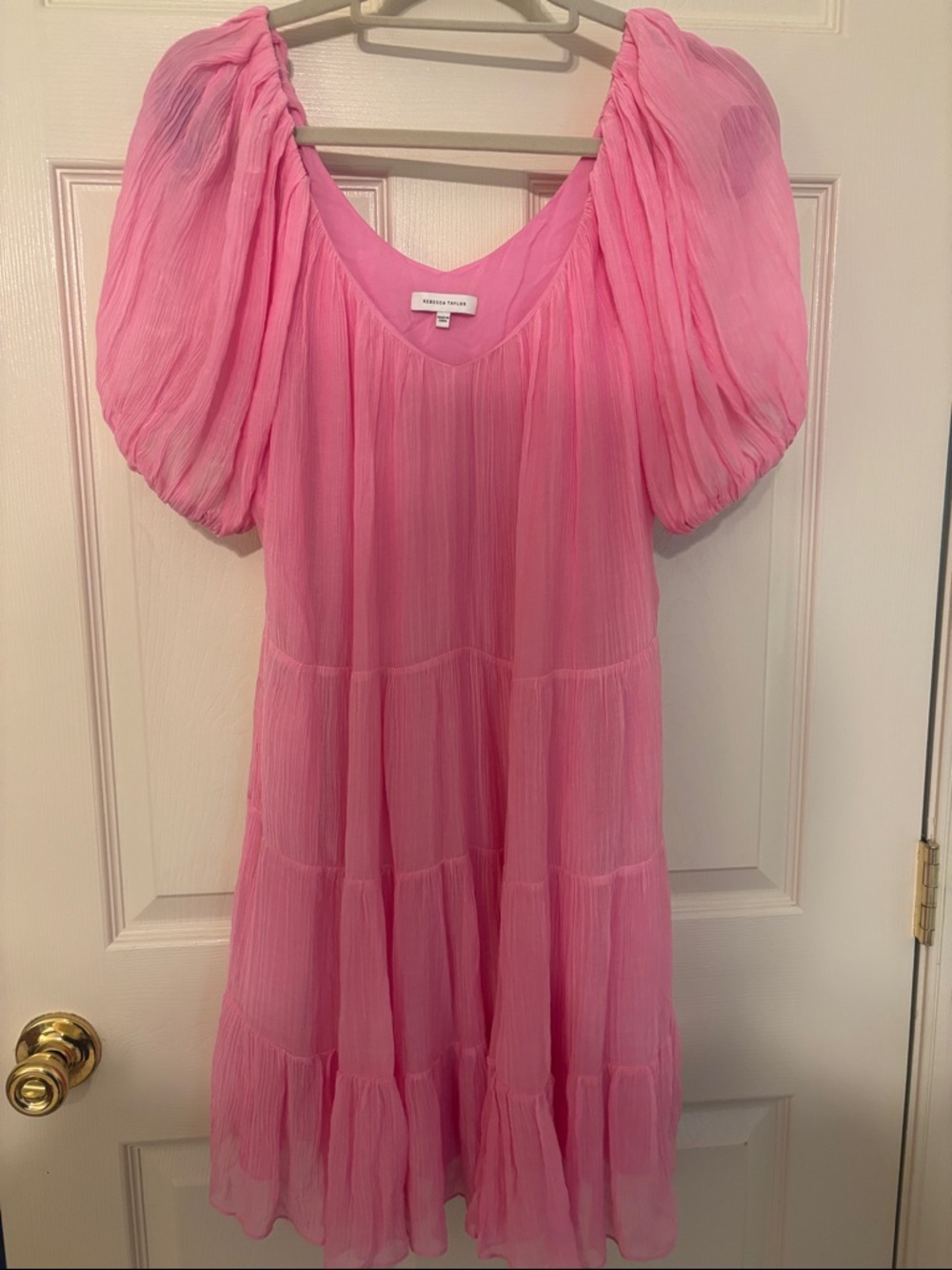 Rebecca Taylor Flowy 20% Silk Pink Puff-Sleeve Tiered woman’s Dress Medium